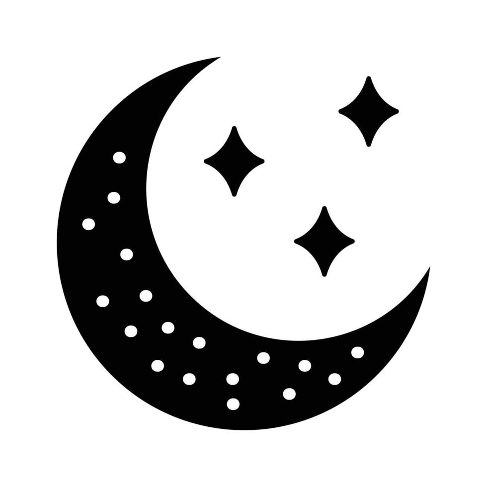 A night sky filled with stars and a crescent moon,.. vector