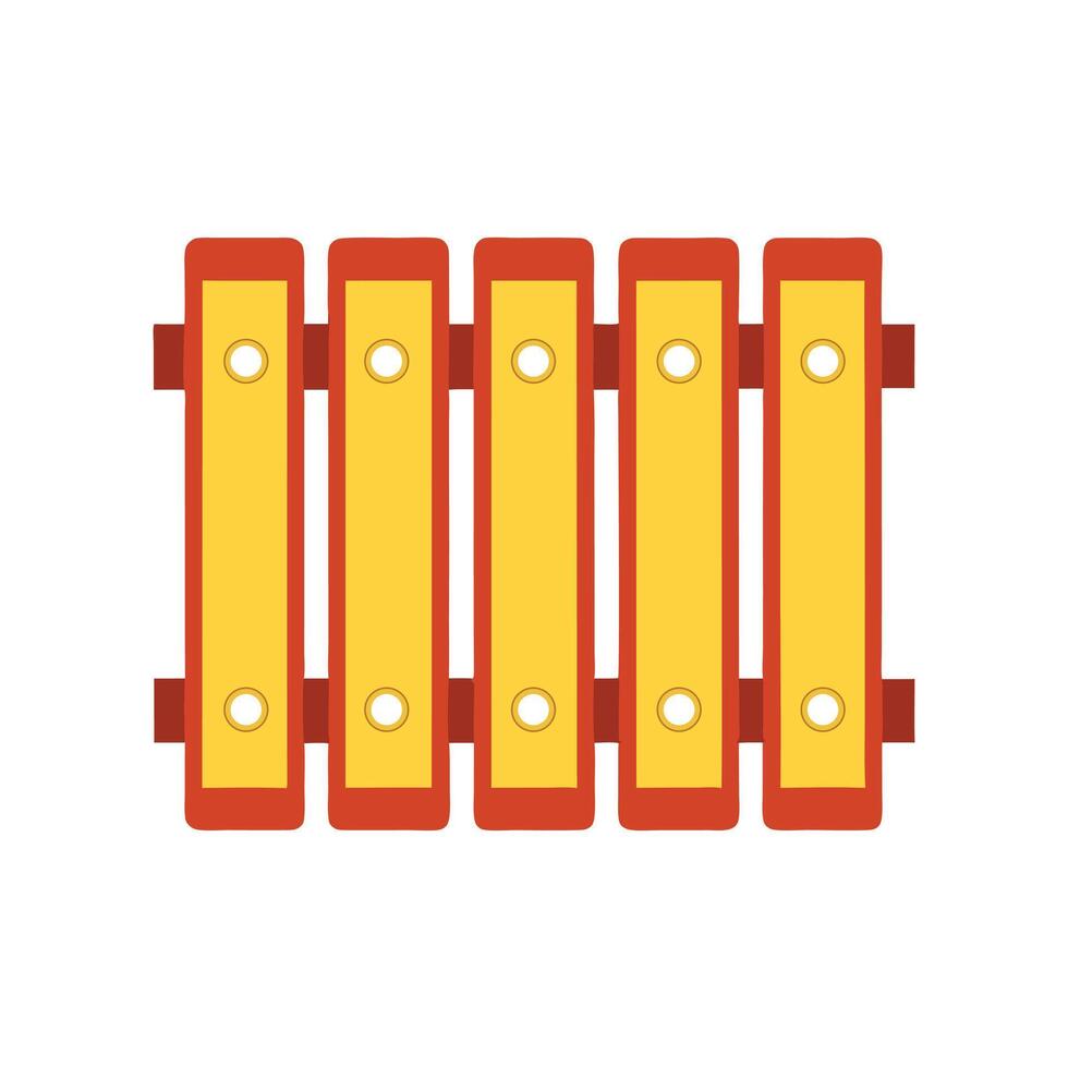 Simple cartoon style wooden fence illustration in yellow and red colors vector