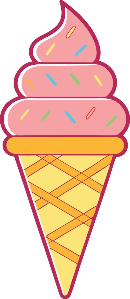Cartoon style pink ice cream cone with sprinkles illustration vector