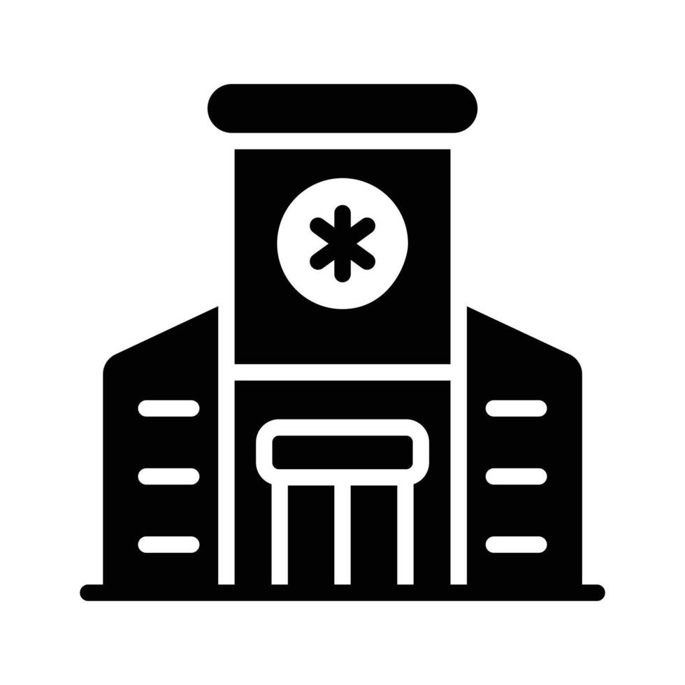 Here is a glyph style icon showing hospital building vector