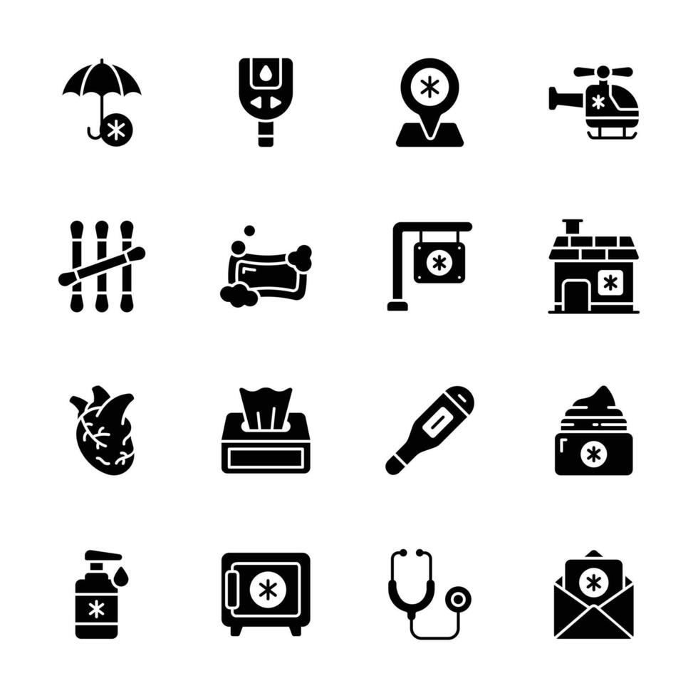 Latest Collection of Medical and Health Services Glyph Icons vector