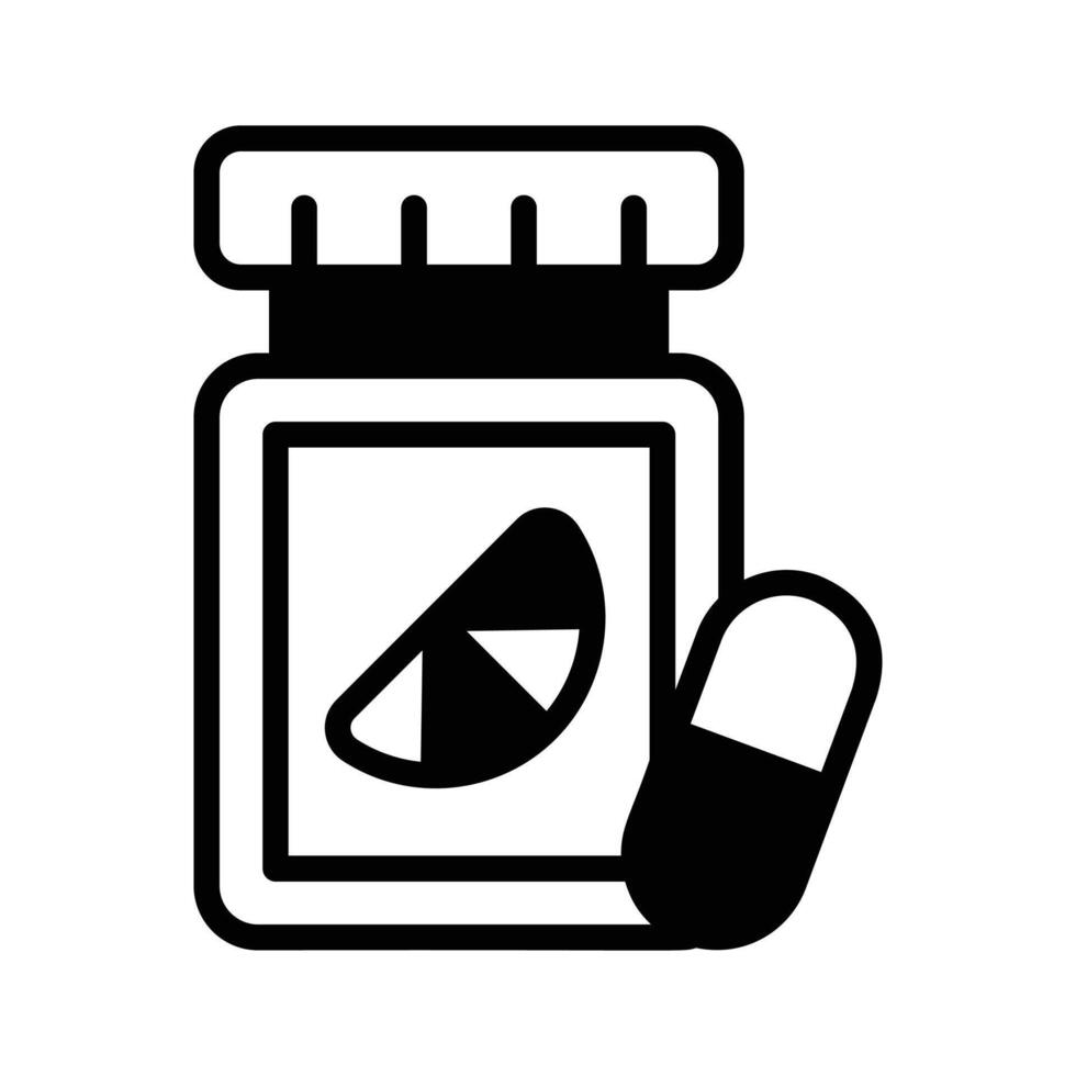 Get this trendy glyph style icon showing vitamin tablets jar. vector