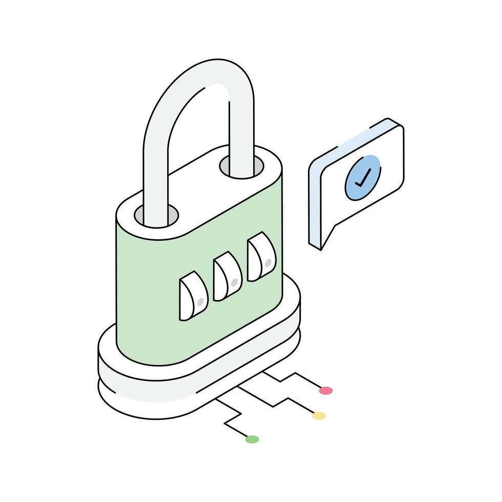 A well designed isometric outline icon of lock vector