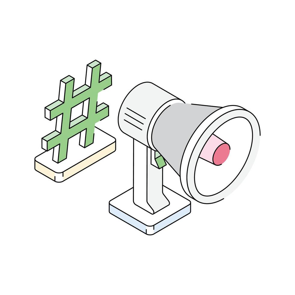 A trendy isometric icon of hashtag marketing concept vector