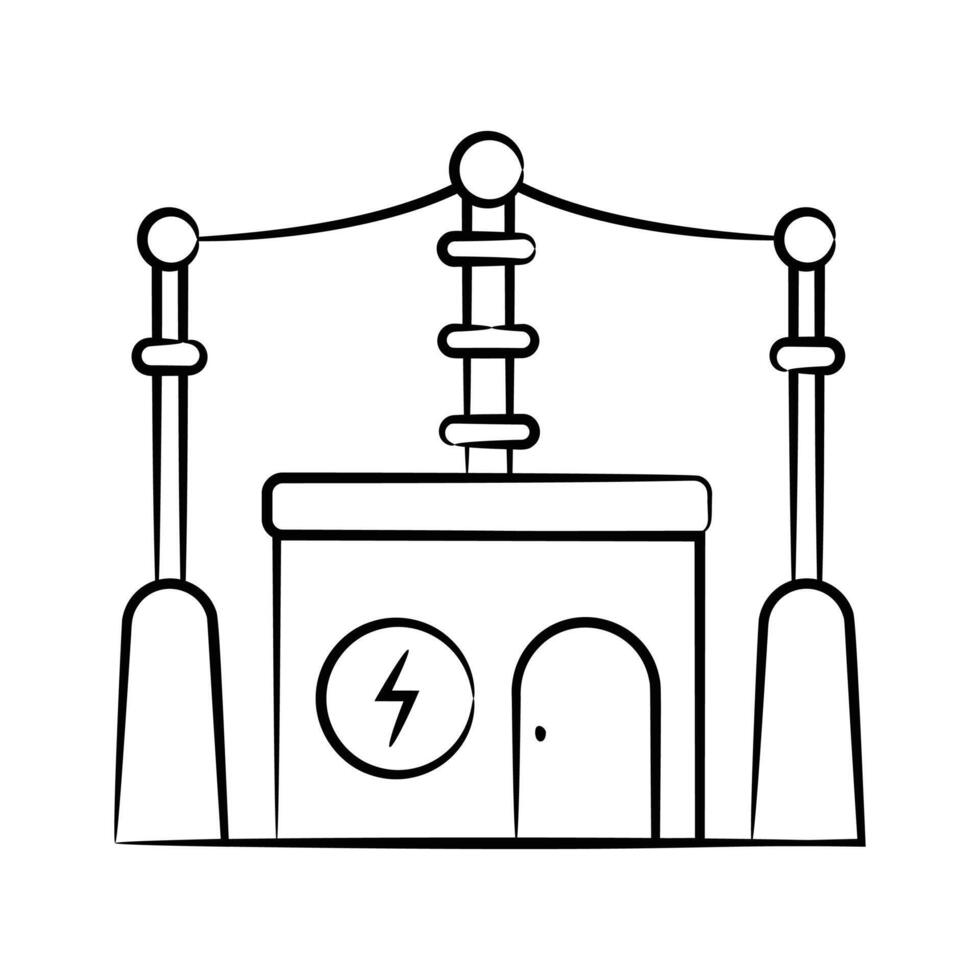 A handy drawing style icon of power station architecture vector