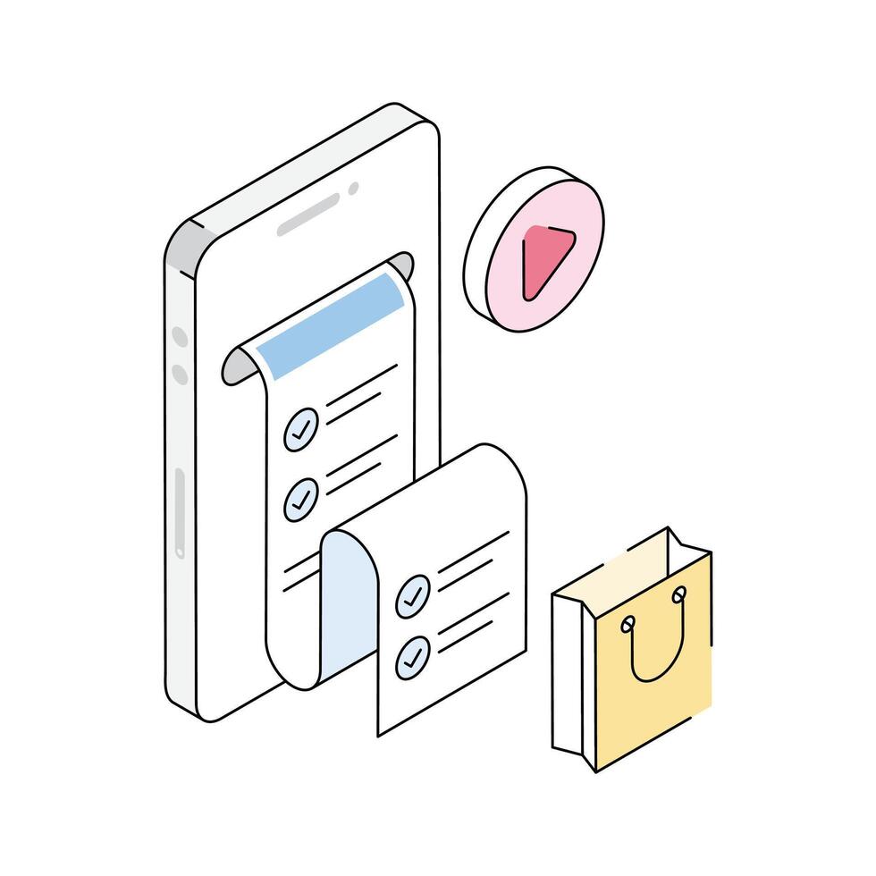 A premium isometric icon showing shopping list concept vector