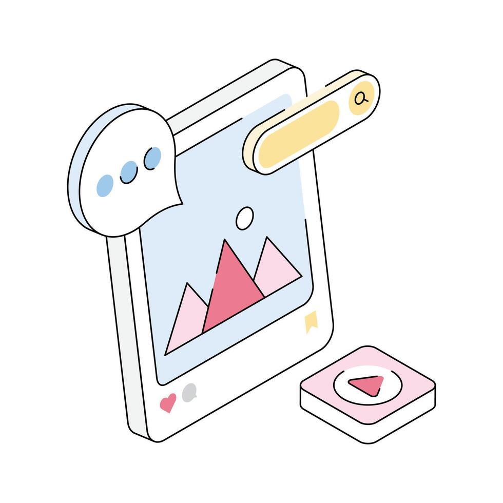A stylish isometric icon of media post layout vector