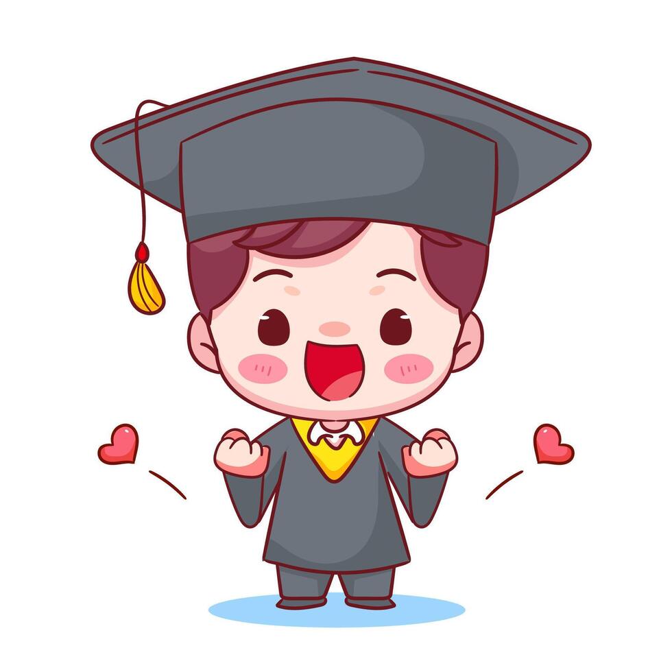Happy Graduation Cute boy with cap and gown. Education concept design. Kawaii chibi cartoon character illustration vector