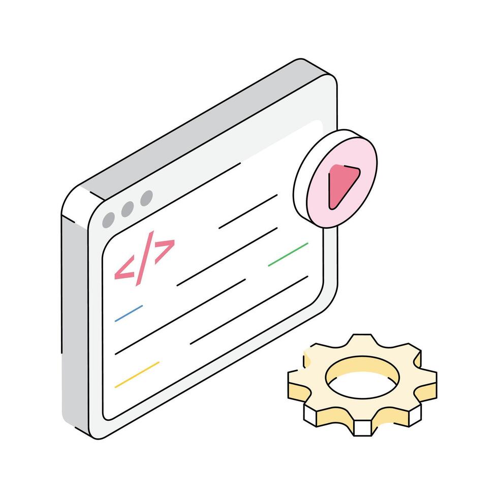 un de moda isométrica contorno icono de web codificación interfaz vector