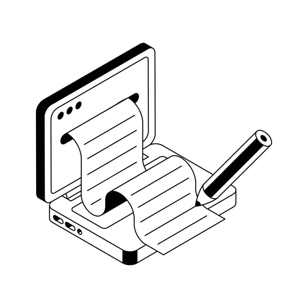 A modern isometric outline icon showing online contract. vector