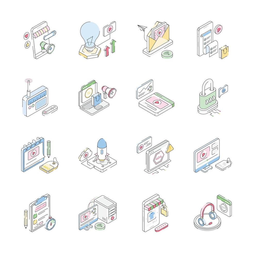 Latest Pack of Digital Marketing Isometric Icons vector