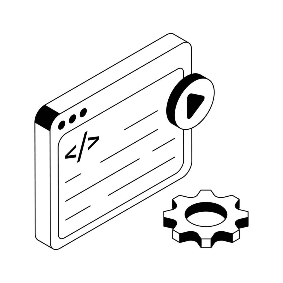 un de moda isométrica contorno icono de web codificación interfaz. vector