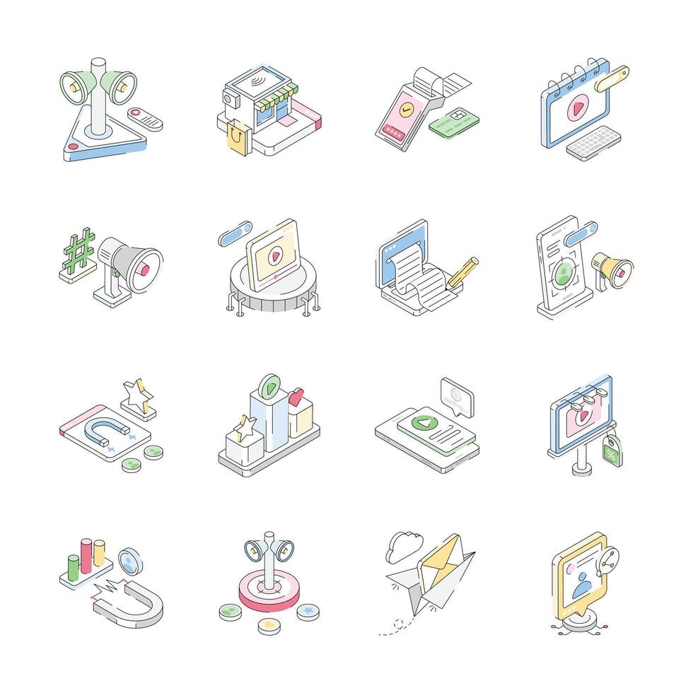 Latest Pack of Marketing Plans Isometric Icons vector