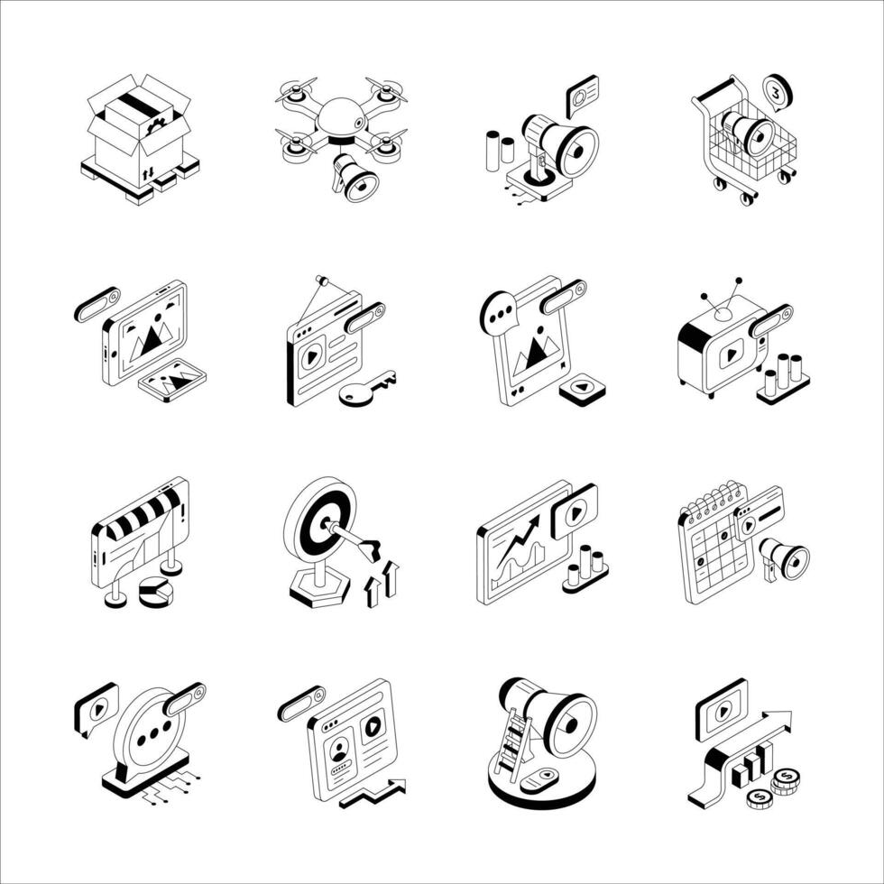 Visually engaging set showing marketing plans isometric icons vector