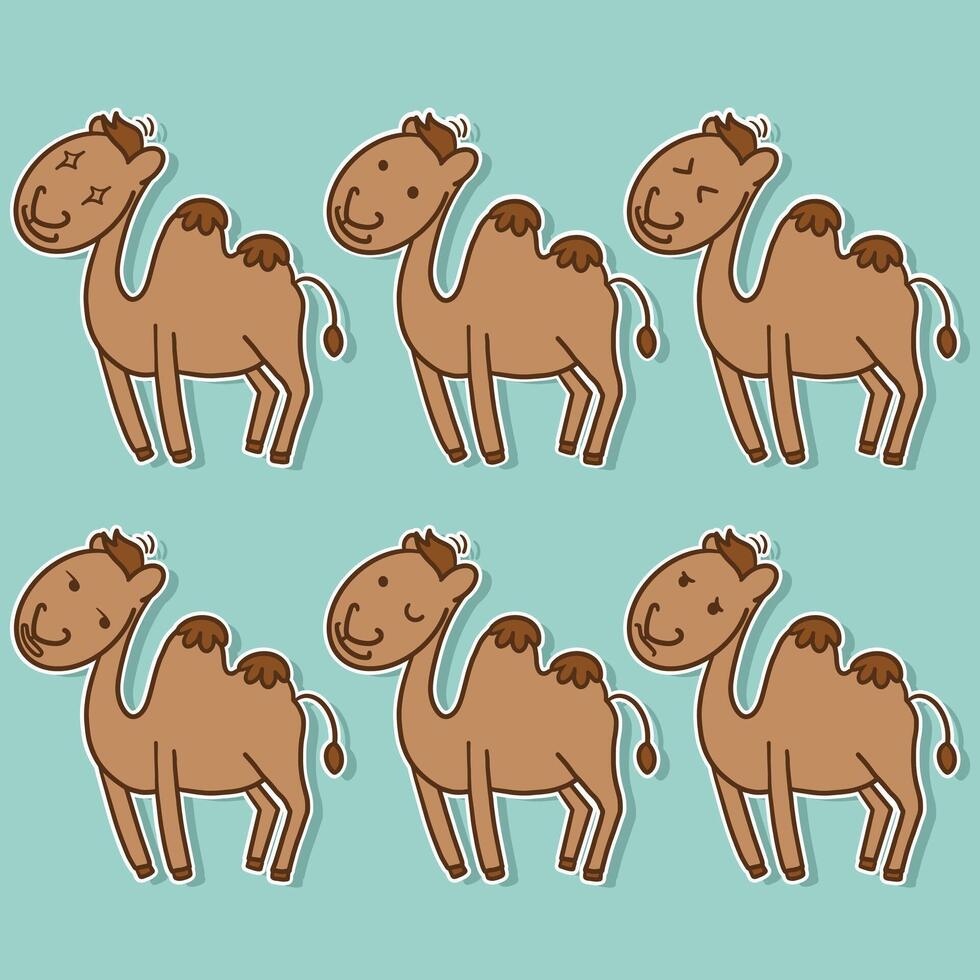 Cute Camel Caracter Sticker Set vector