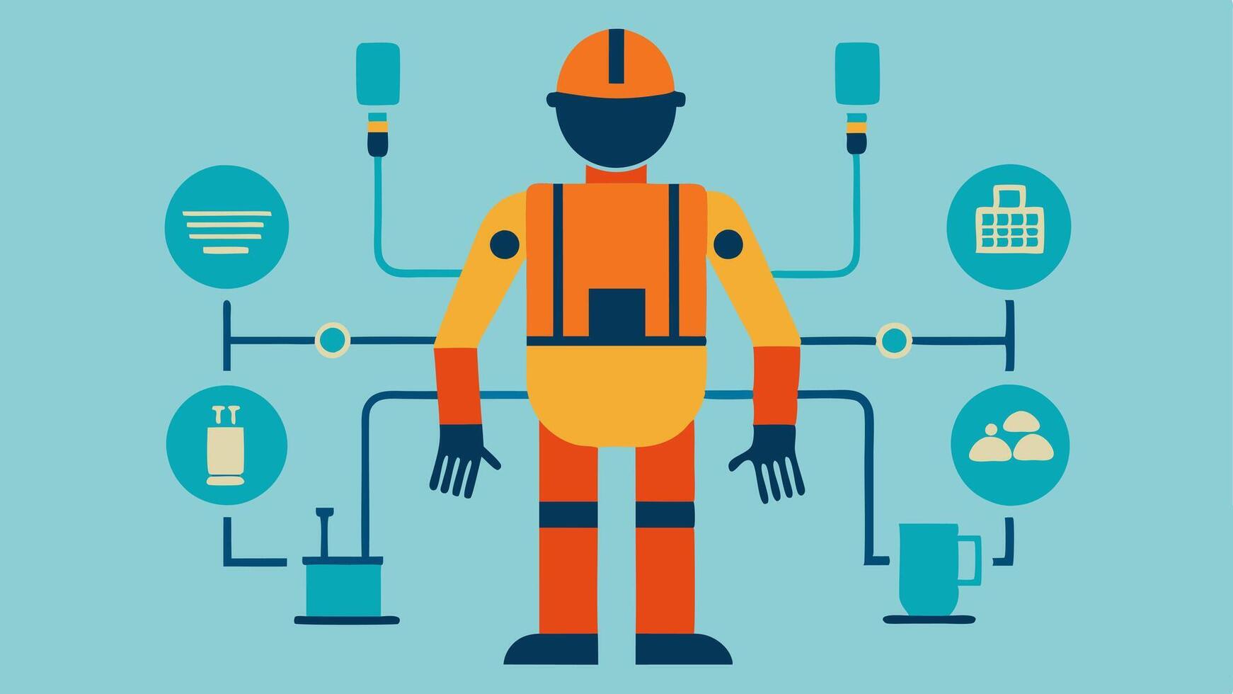 These illustrations can effectively convey the benefits and functionality of exoskeletons in various industrial contexts.. vector