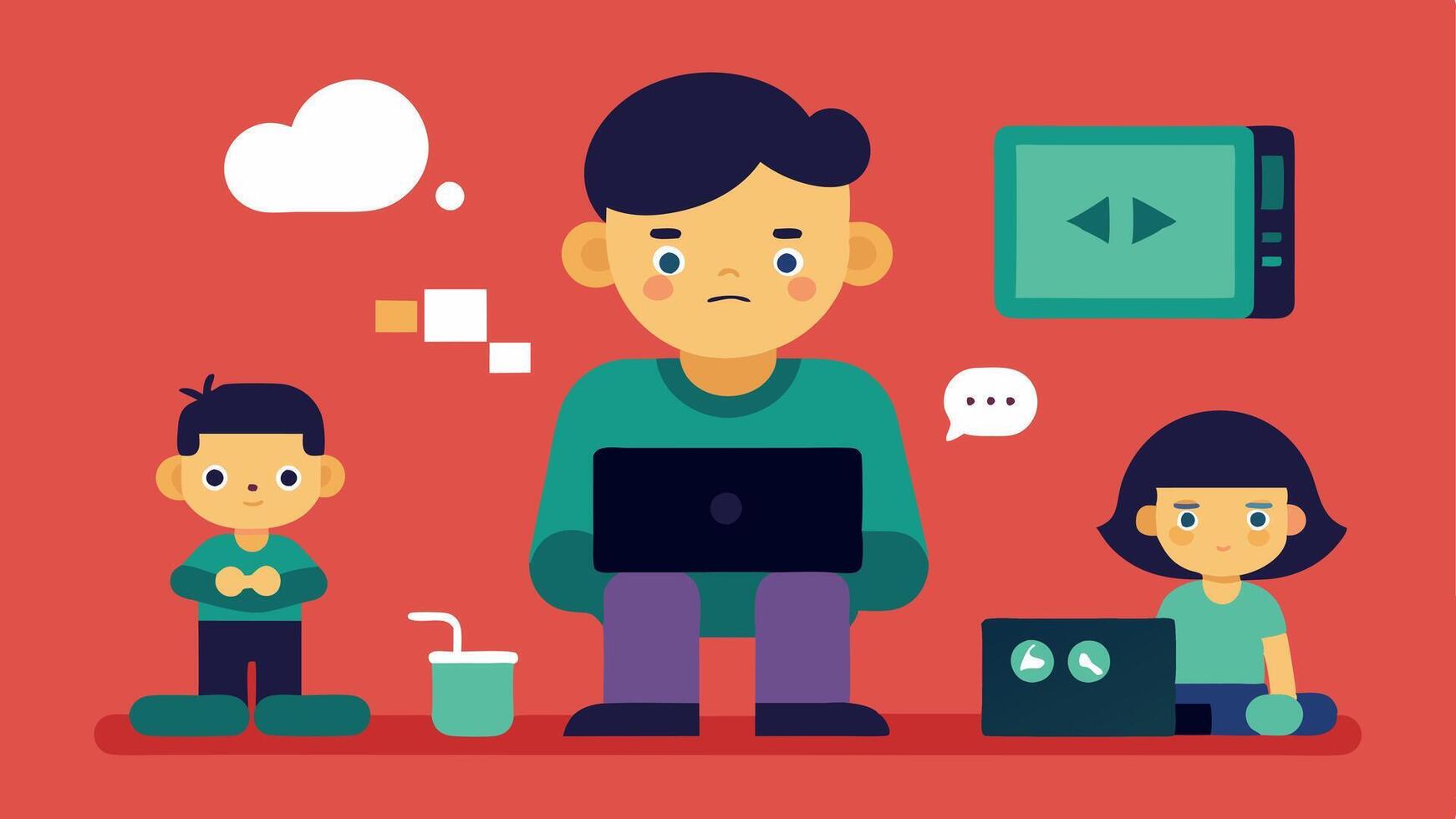 These s aim to capture various aspects of technology addiction in children emphasizing their overreliance on screens and neglect of the real world around them.. vector