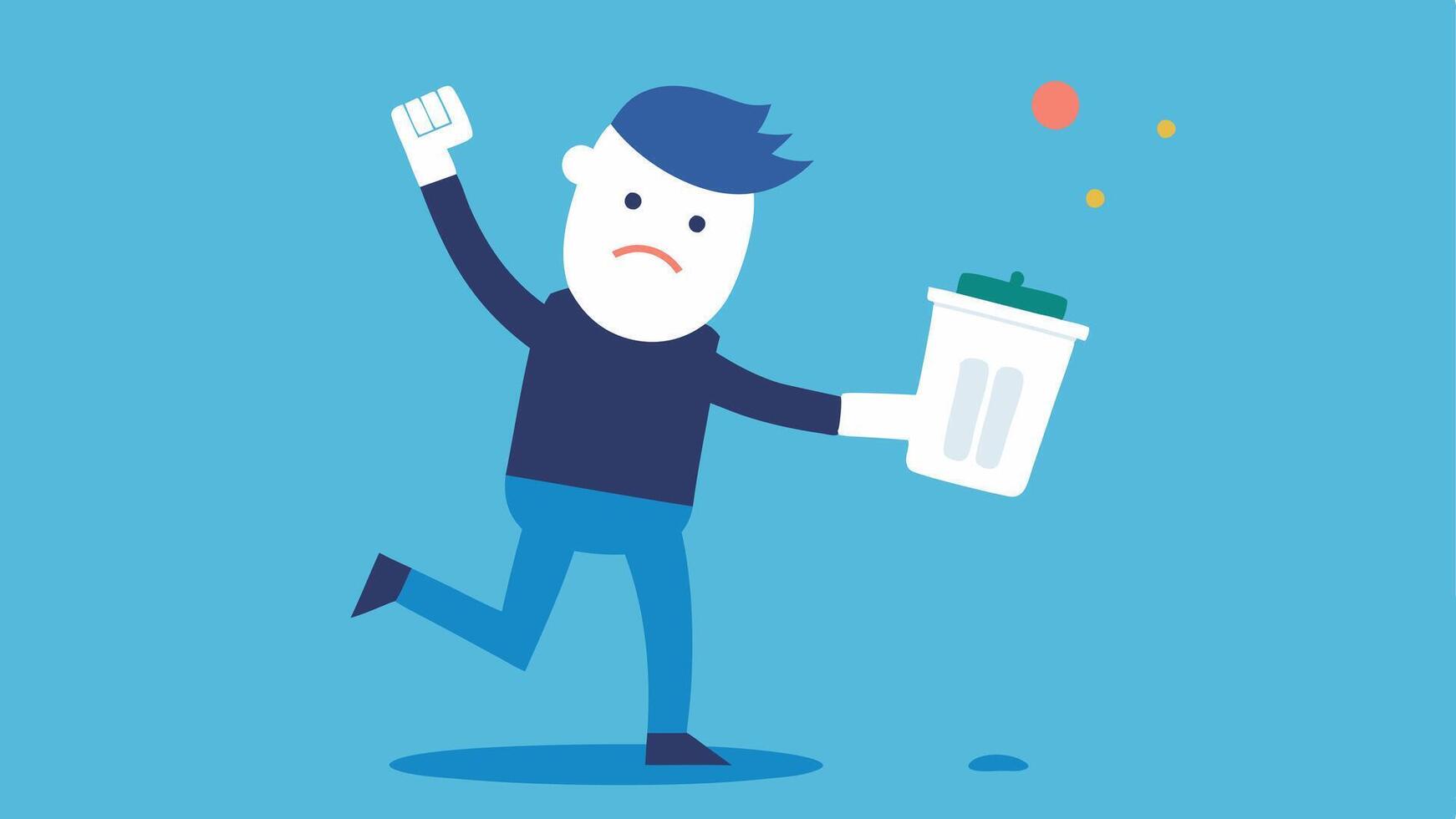 Social Media Detox A character depicting a tired and overwhelmed persona throwing away their phone as a sign of taking a break from unhealthy social media influences.. vector