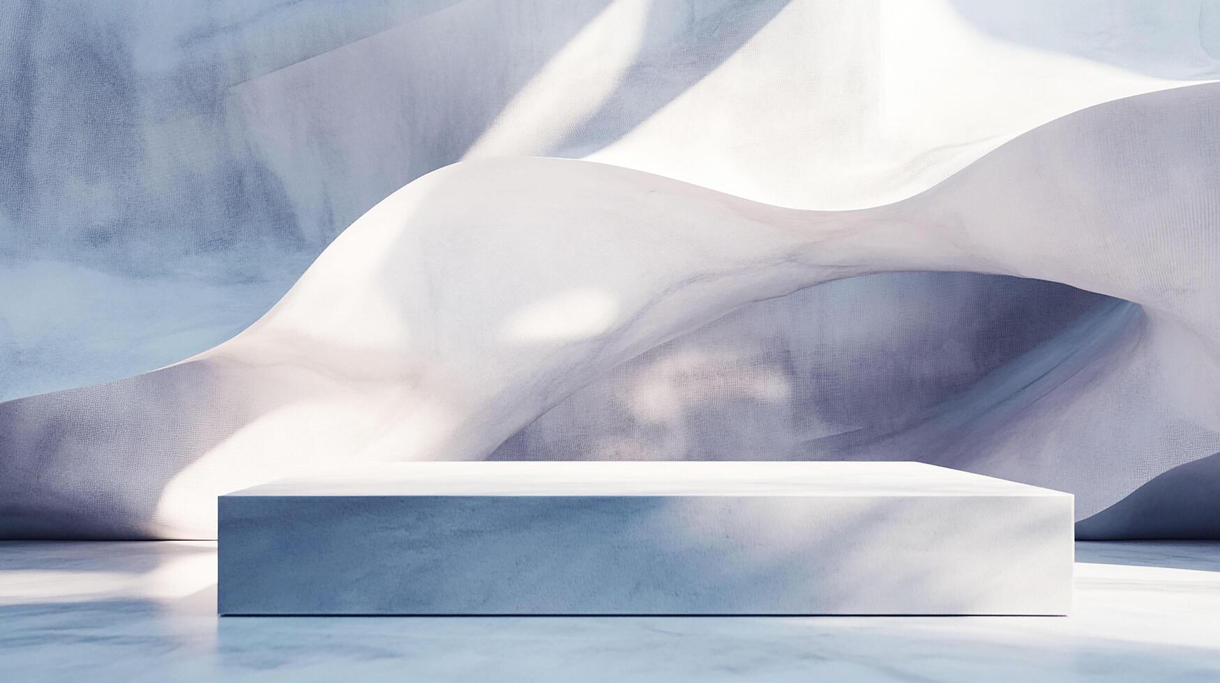 Soft blue light illuminates a textured blue and white fabric pillow resting on a blue chair with a subtle pattern photo