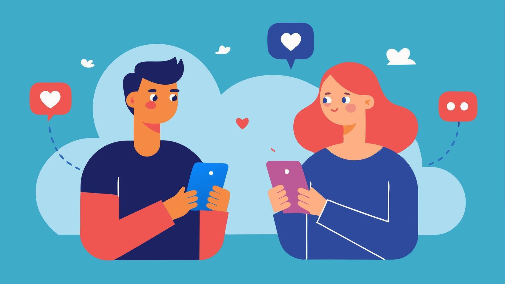 Social Media Love A couple sharing a cozy moment together but both are distracted by their phones showing how social media can create distance even when physically close.. vector