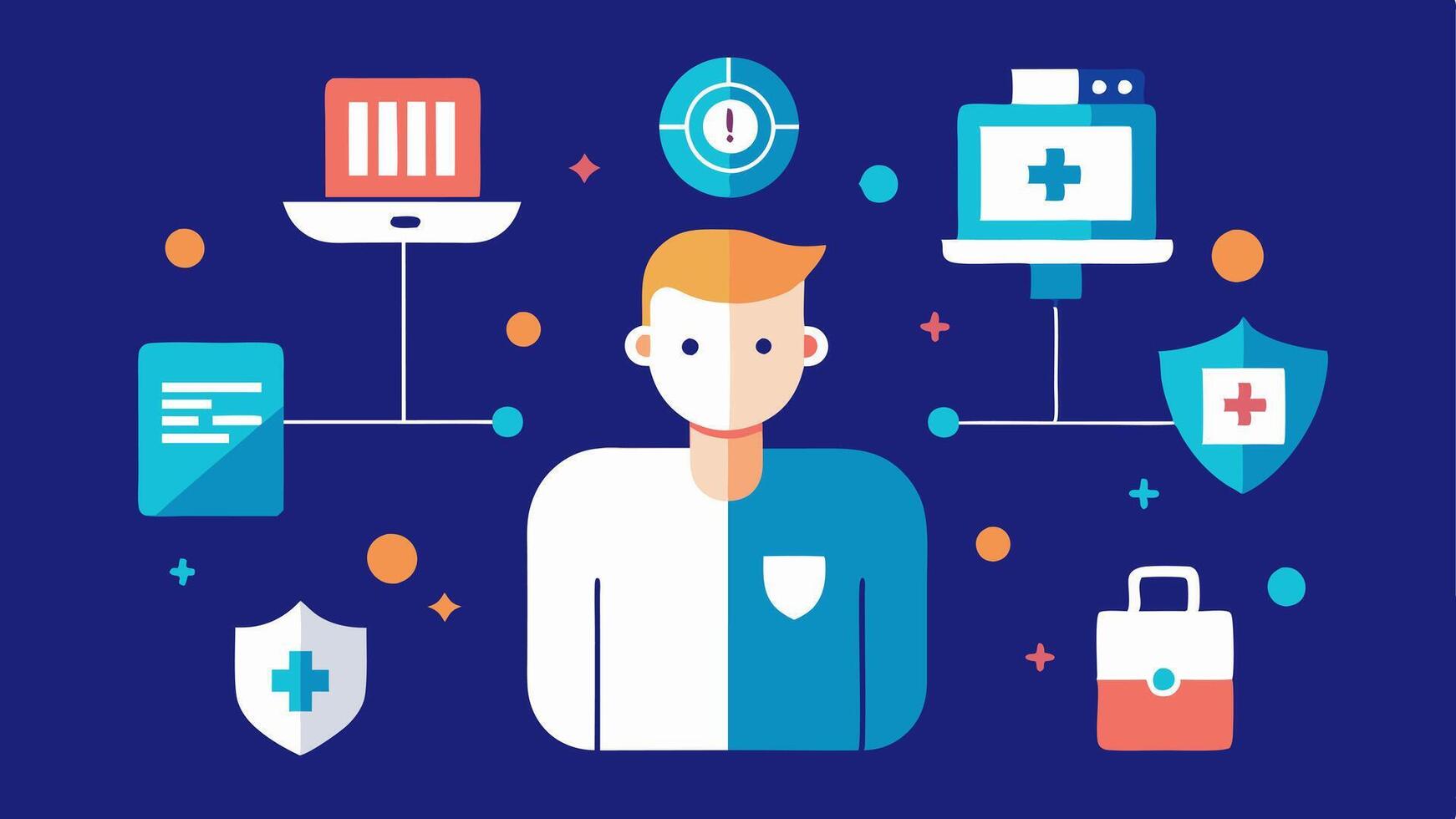These illustrations collectively emphasize the key aspects of blockchain technology in securing patient data and transforming healthcare information management.. vector