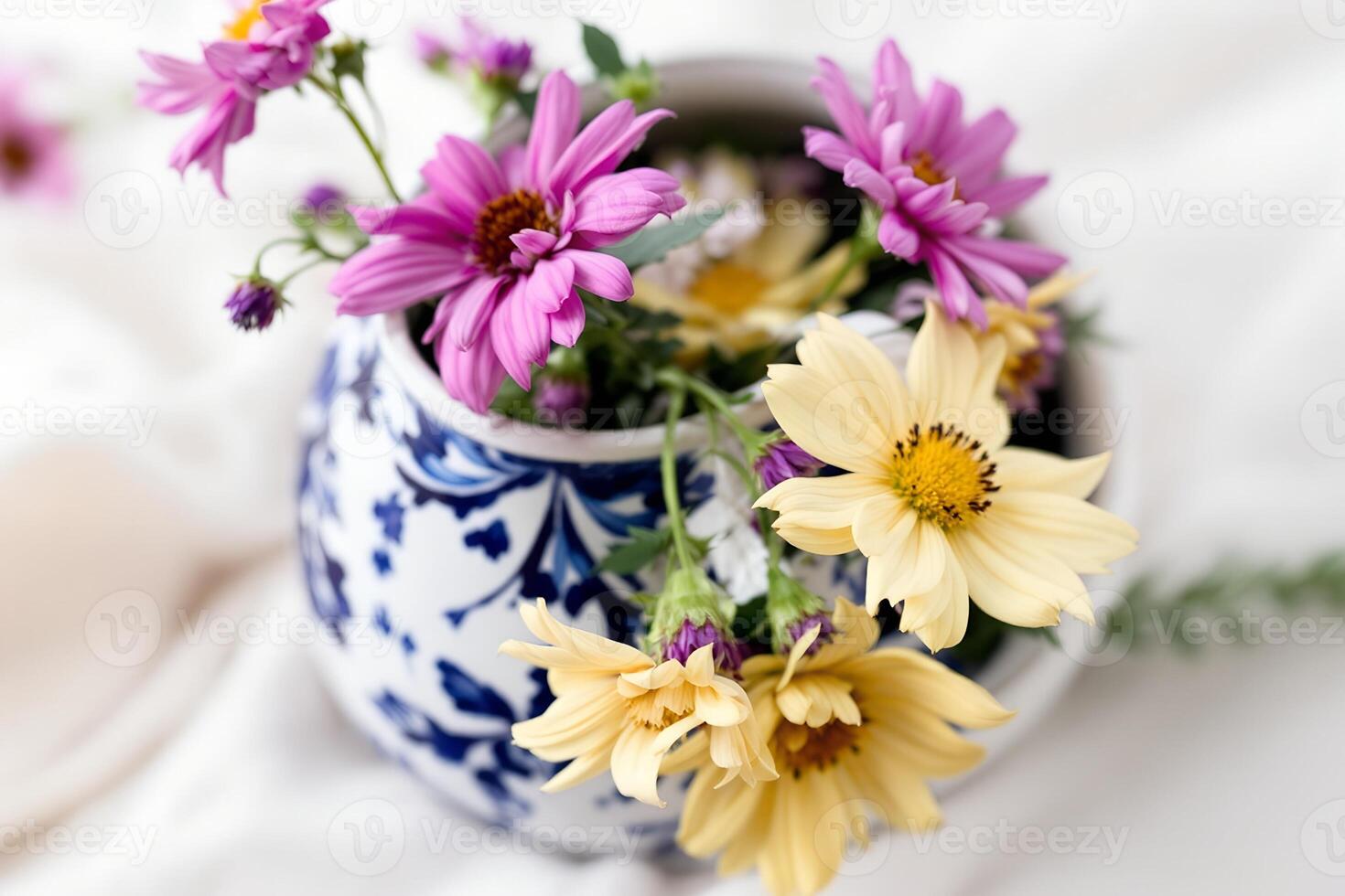 cottagecore milk jug with wildflowers inside photo