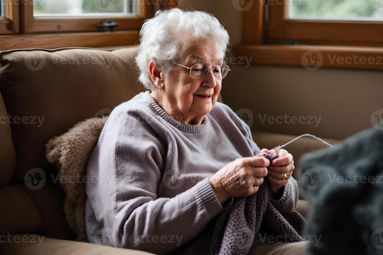 cottagecore grandmother knitting by the window image photo