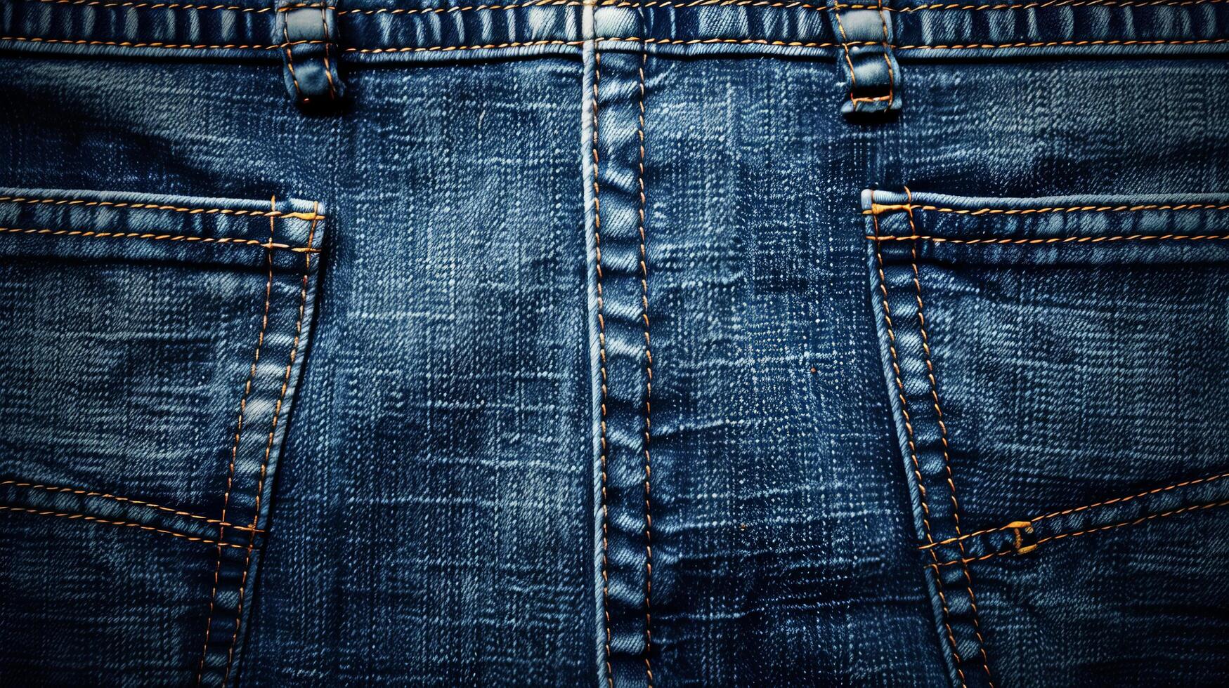 Close up texture of blue denim fabric with visible stitching photo