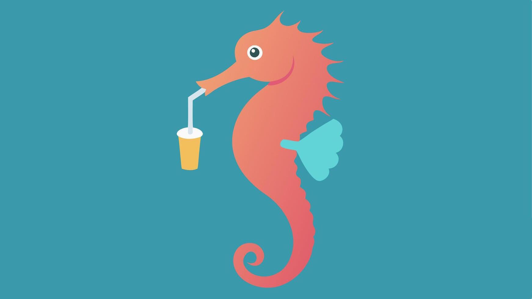 Seahorse Clutching a Plastic Straw A delicate seahorse is seen clutching onto a discarded plastic straw indicating the unintended consequences of pollution for small marine. vector