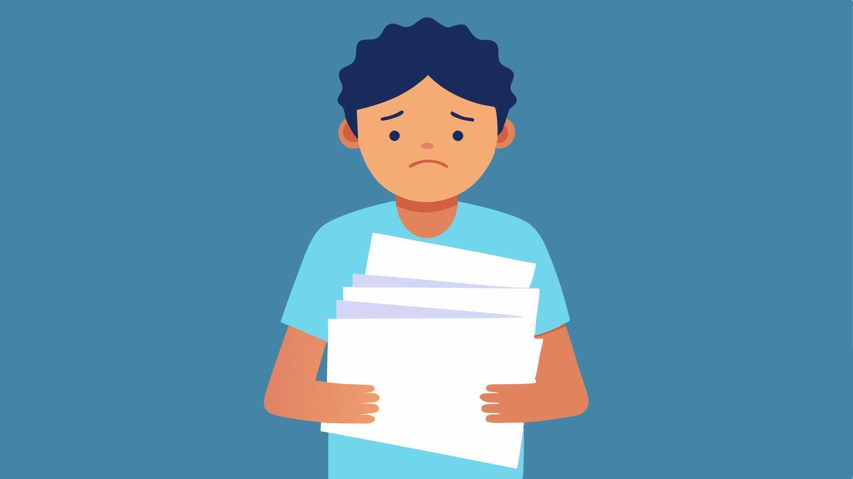 Rejection Fatigue A young individual holding a stack of rejection letters and looking dejected showing the emotional toll of repeated job application failures.. vector