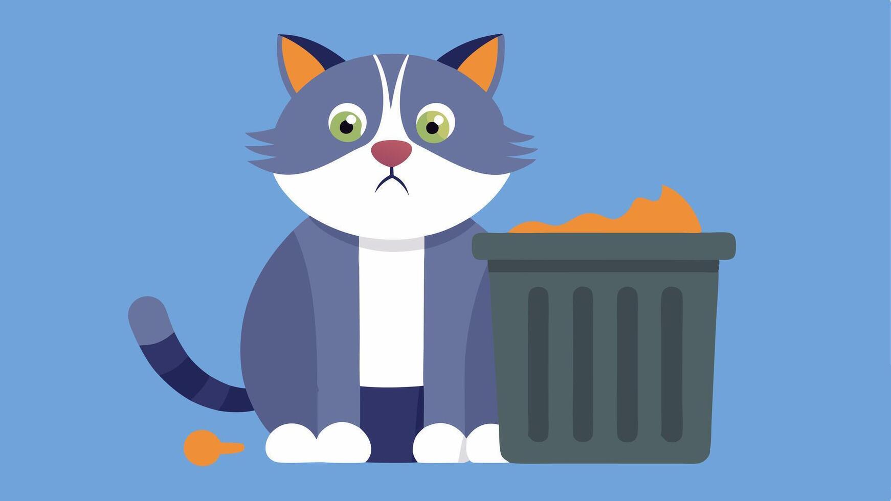 Stray Cat A scruffy dirty cat searching for food in a garbage bin with a worried expression and missing patches of fur.. vector