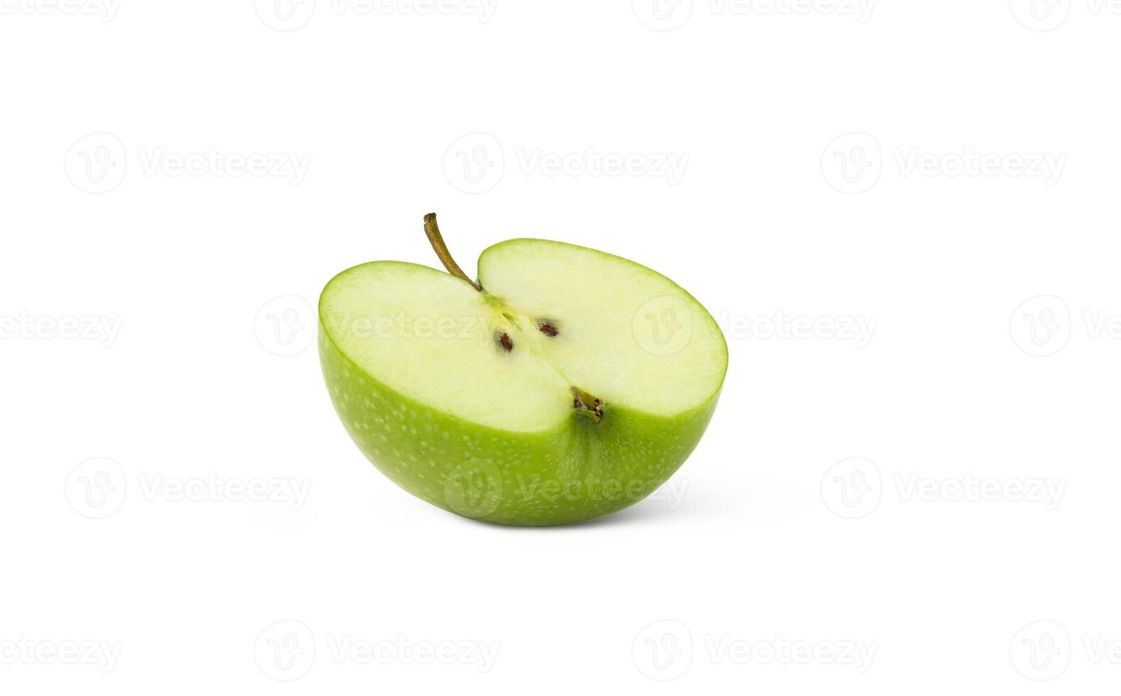 Slice of green apple isolated. Halved Granny Smith apple isolated on white background. photo