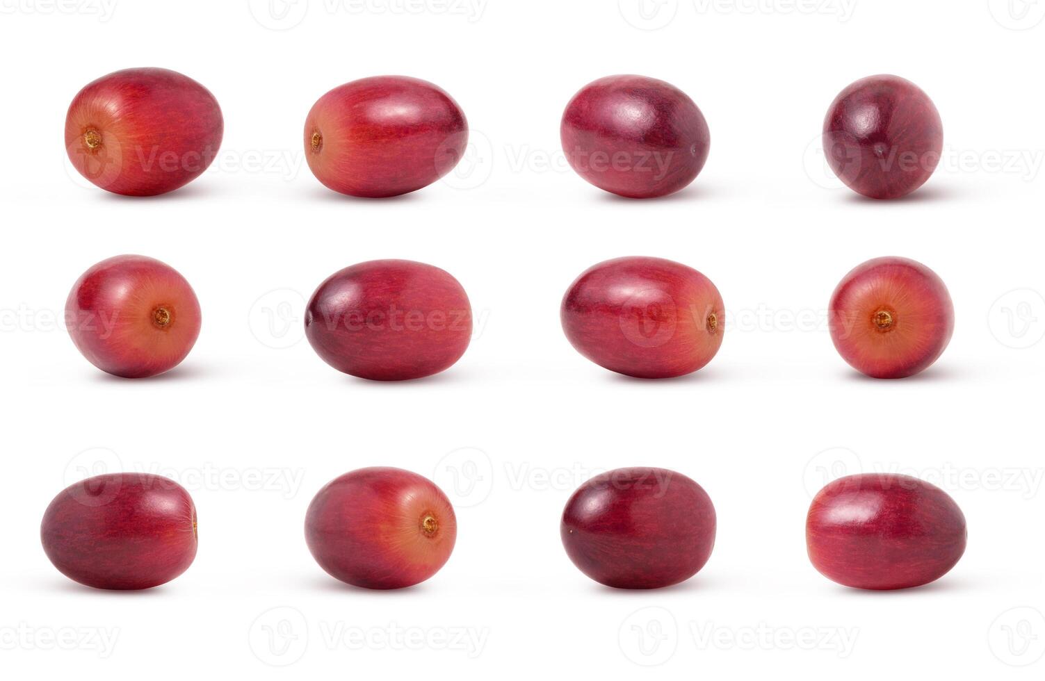 Collection of Red grape fruits isolated. Lots of grapes in different view. photo