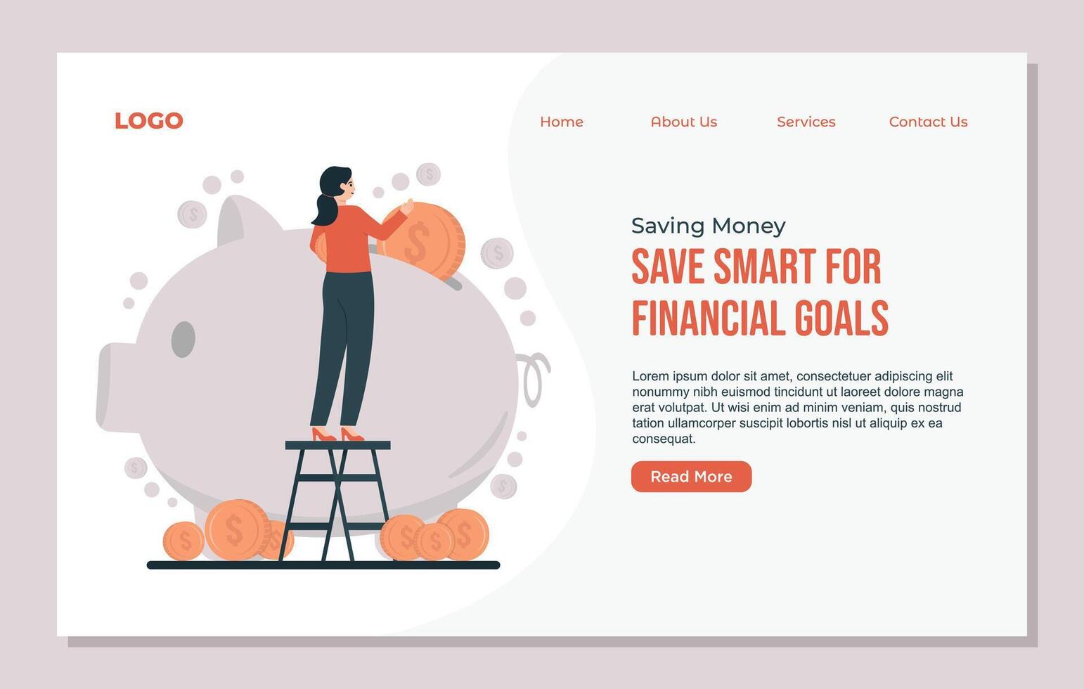Saving money concept Saving for the future web page design template. Flat illustration. vector