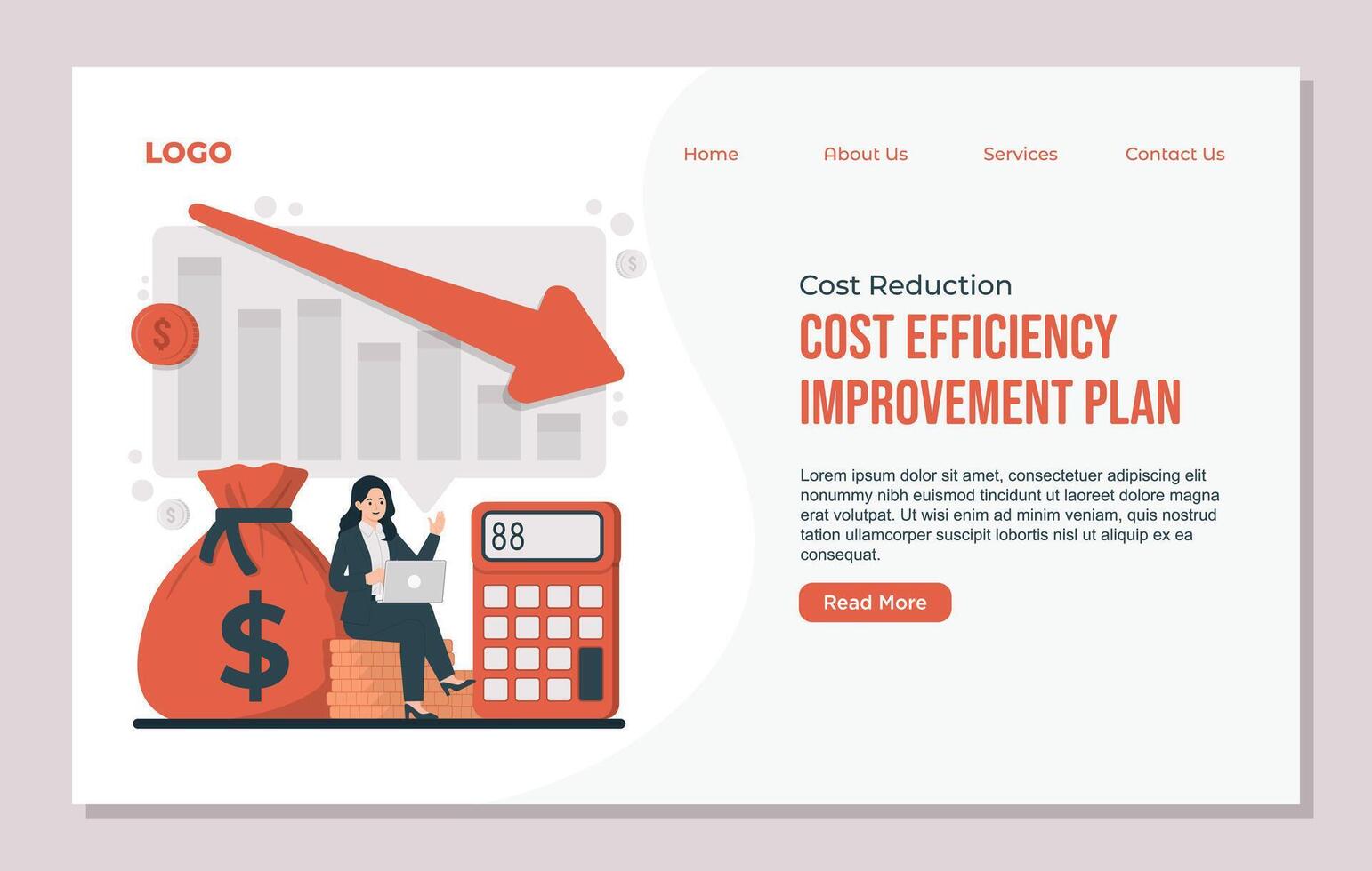 Cost reduction concept web page design template for corporate budget management. Flat style illustration. vector