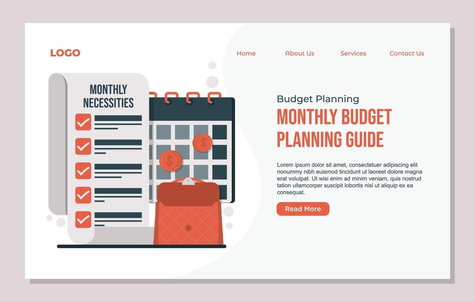 Budget planning saving website landing page template. Online job application concept. Flat design. vector