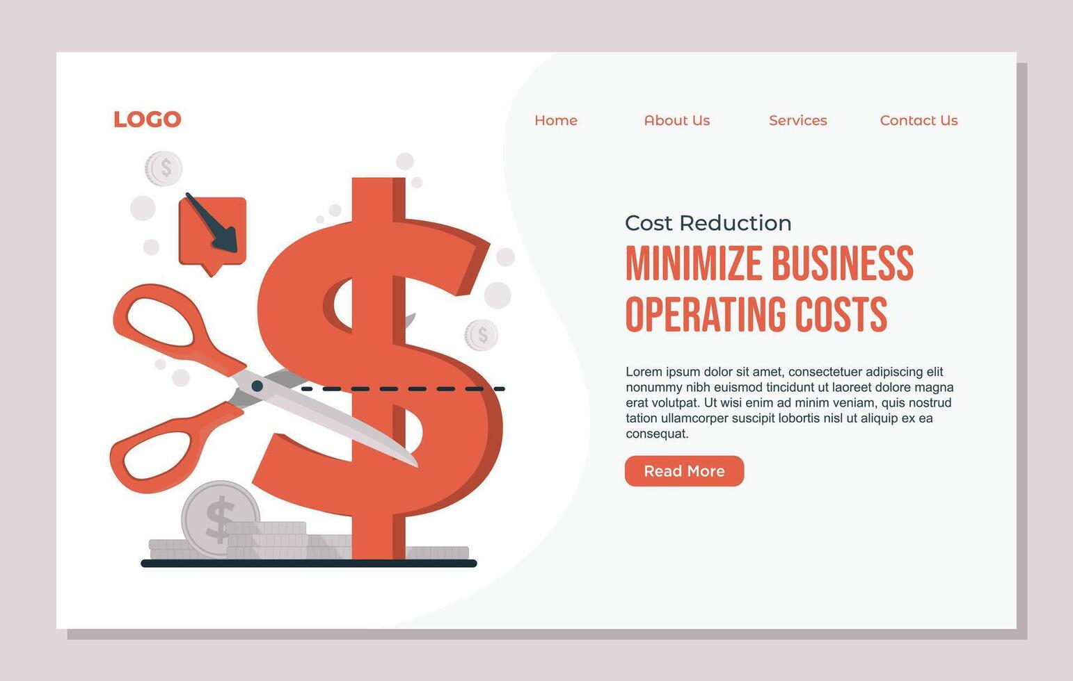 Cost reduction concept Flat design web site template with money symbols. Financial operations concept. vector
