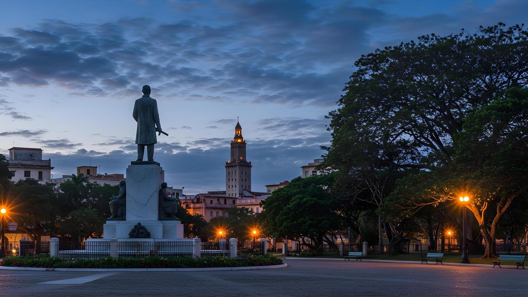 City park monument at dusk photo