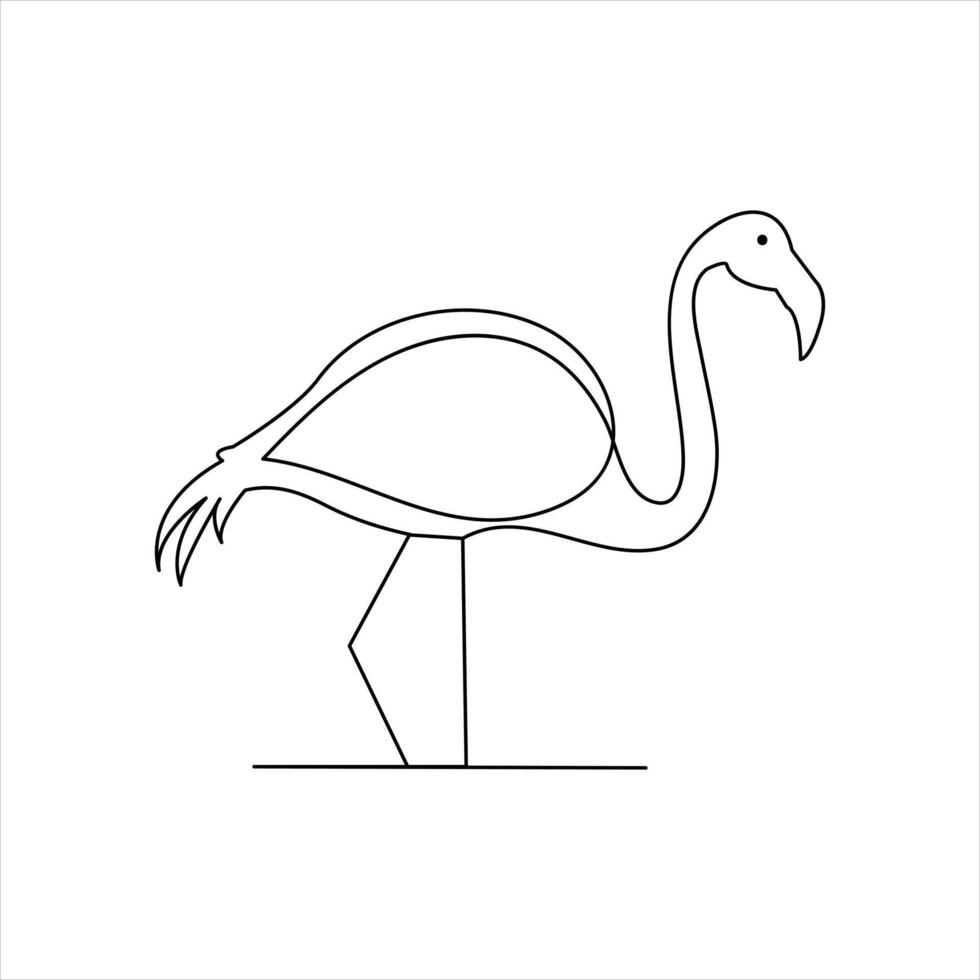 Stylish flamingo line art in minimalist outline vector