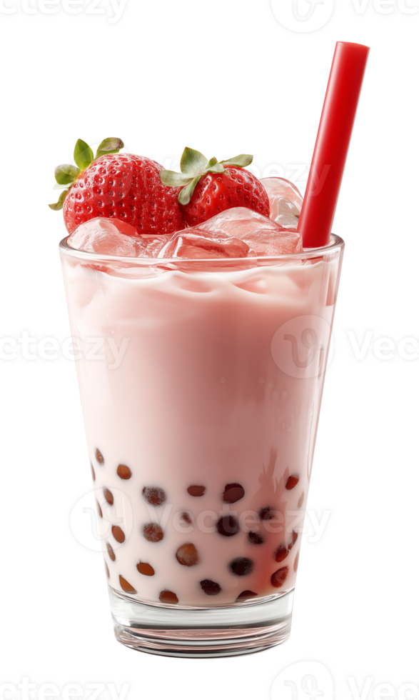 Strawberry Boba Milk Tea Isolated on Transparent Background png