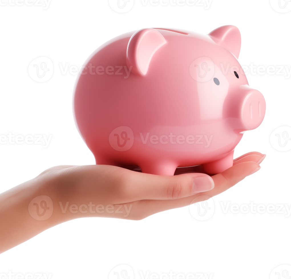 Hand With Pink Piggy Bank Isolated on Transparent Background png