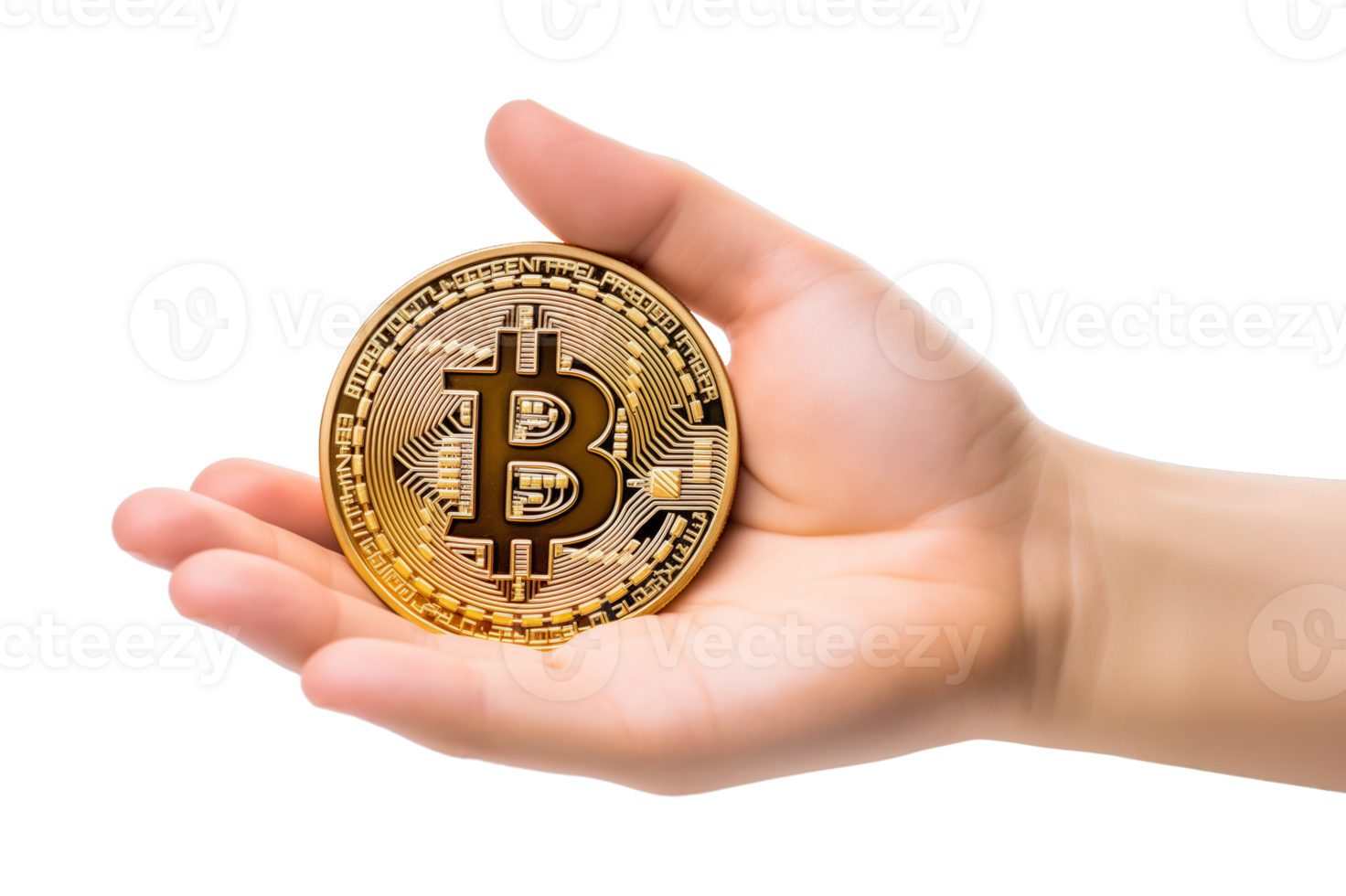 Hand Holding Cryptocurrency Bitcoin Isolated on Transparent Background png