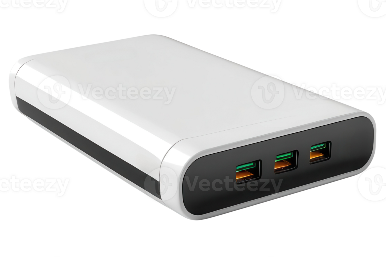 White power bank with multiple USB ports for charging isolated on a transparent background png