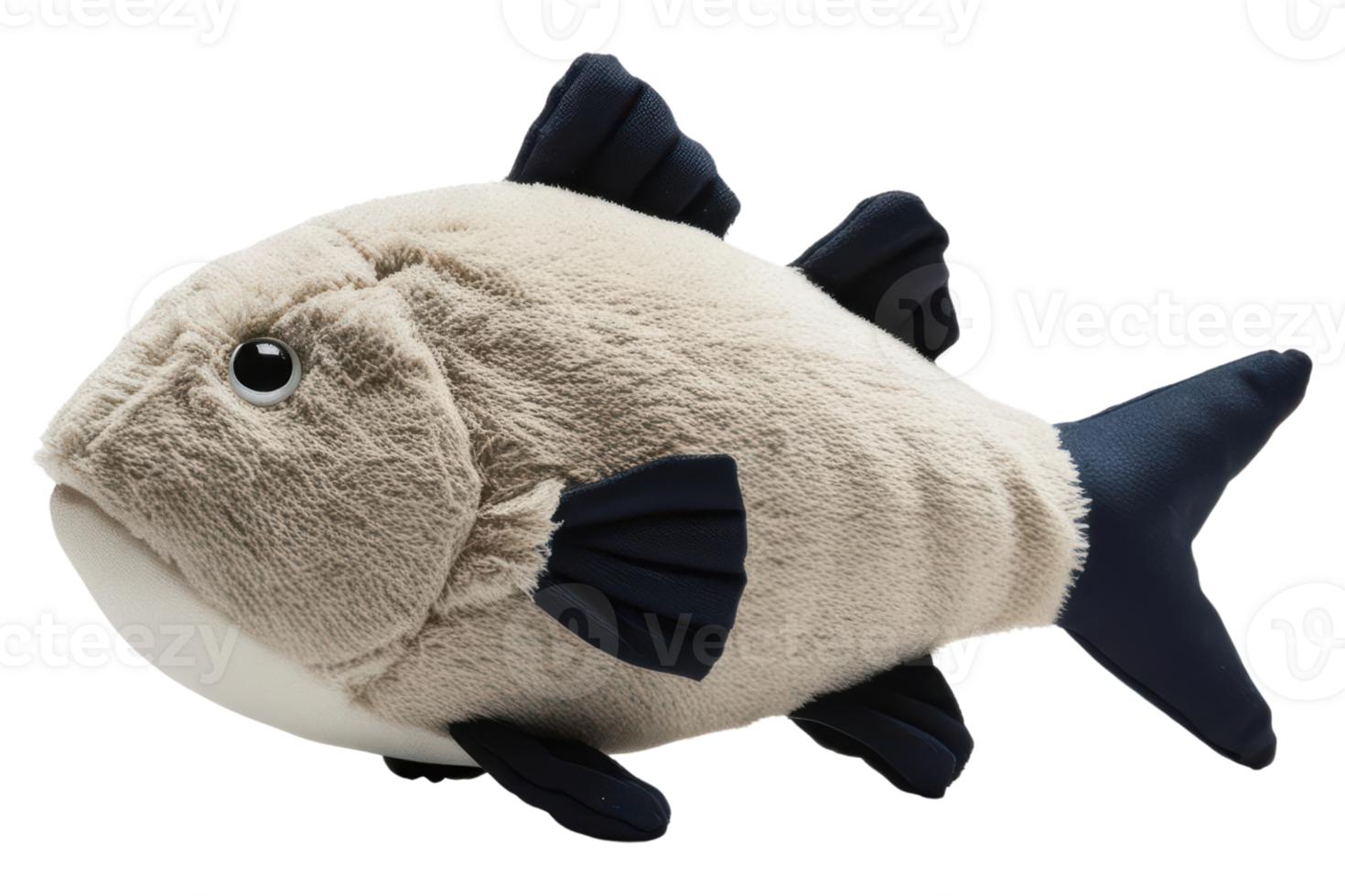 A plush toy fish with a soft fabric texture isolated on a transparent background png