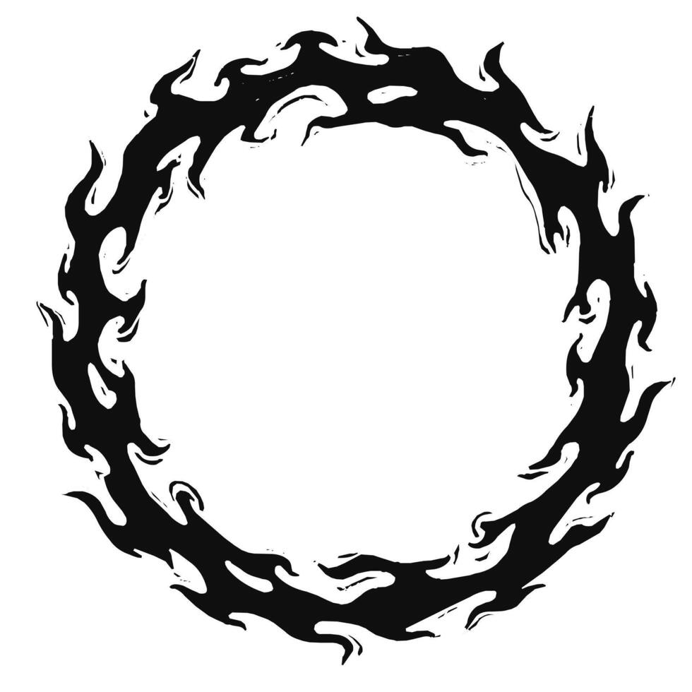 Fire border frame circle white background vector