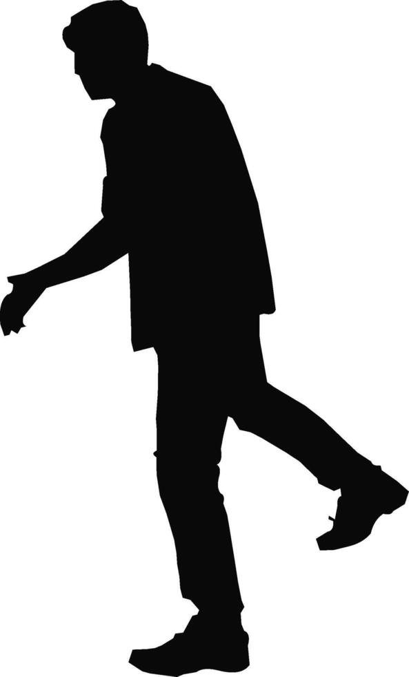 Silhouette of a man walking with his hands out vector