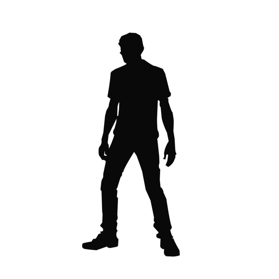 a silhouette of a man in a t - shirt and jeans vector