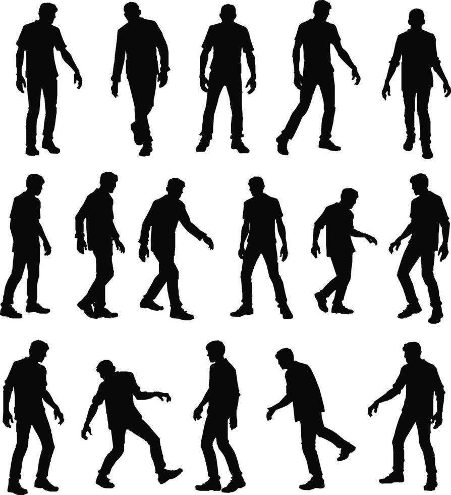 zombie man silhouette set illustration vector