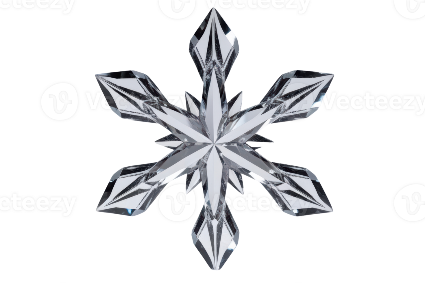 Crystal snowflake with pointed edges for decoration isolated on a transparent background png