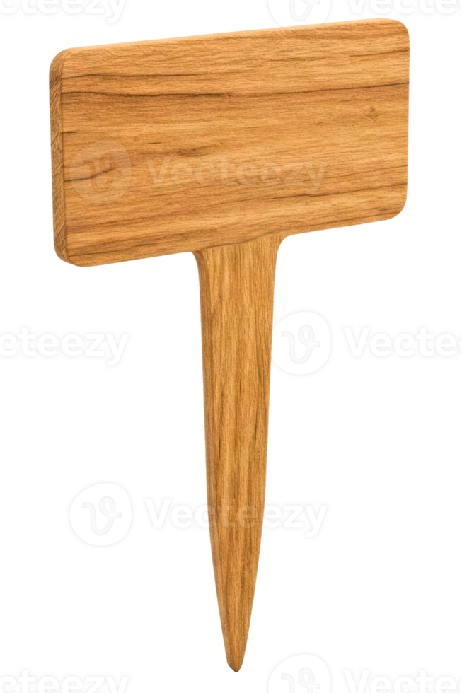 Empty wooden garden marker for plant labeling isolated on a transparent background png